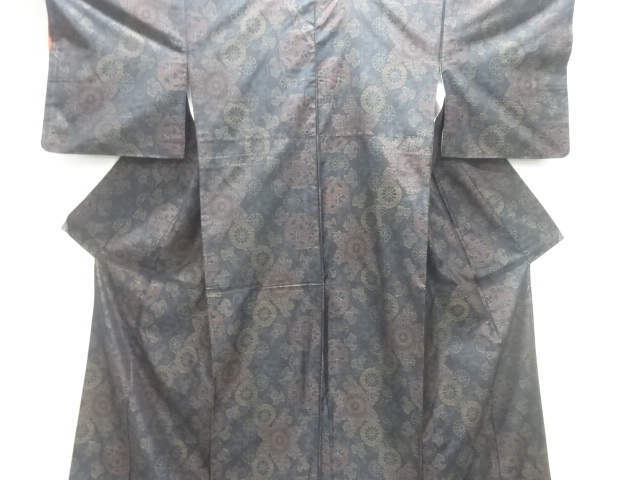 JAPANESE KIMONO / DORO OSHIMA TSUMUGI / WOVEN FLOWER ARABESQUE